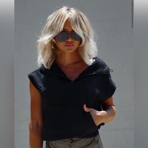 Black Half-Zip Sleeveless Hoodie